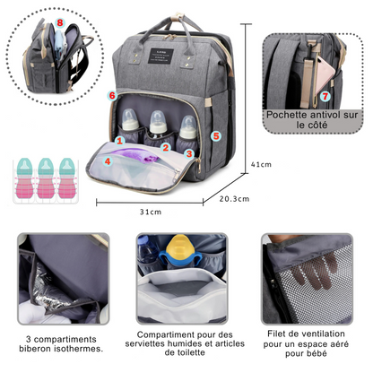 Sac à dos à langer 3-en-1 Élégance Nomade